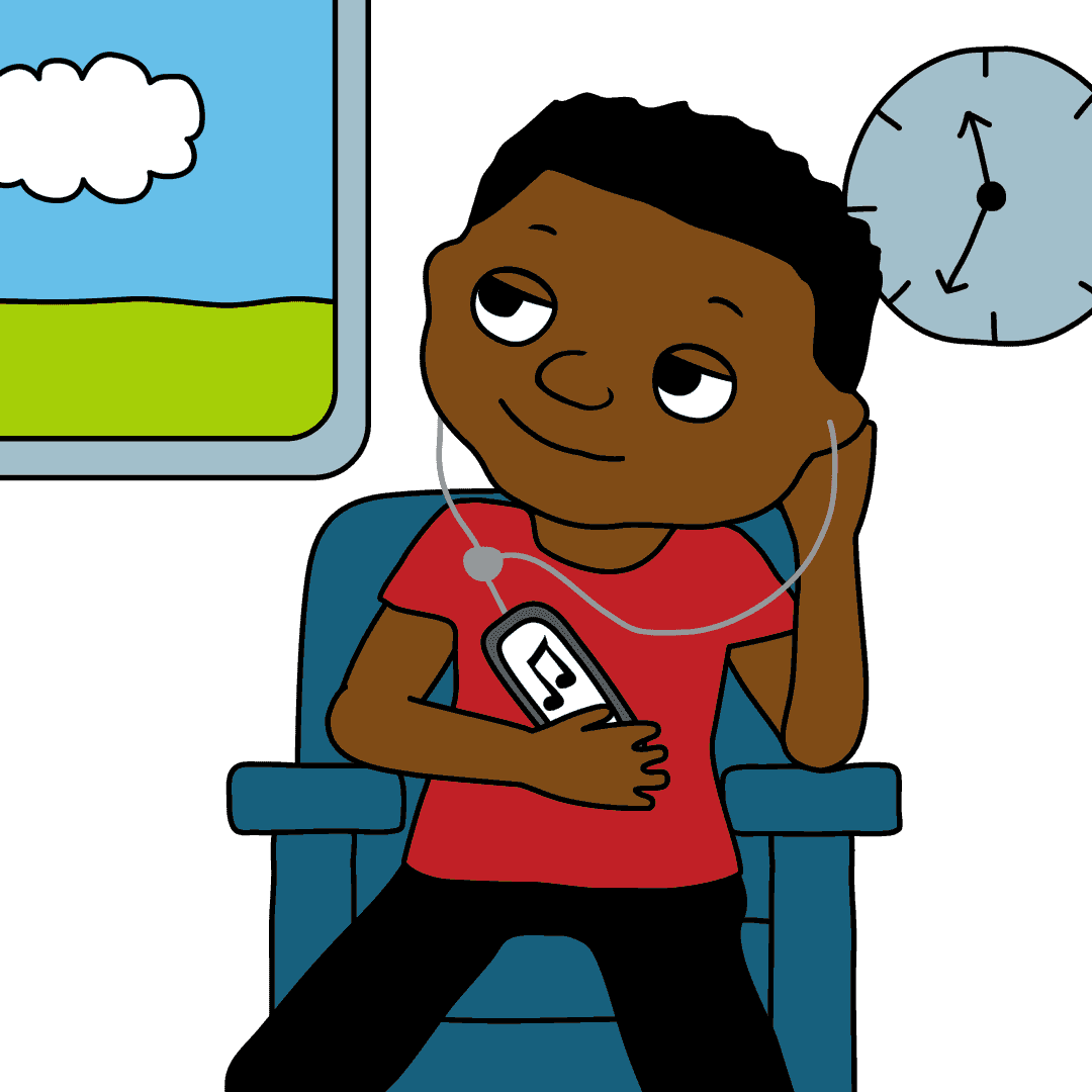 Mukomana achiteerera ipod.